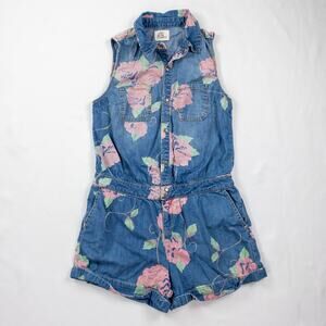 Anthropologie Pins and Needles Blue Jean Printed Floral Romper Womens Medium